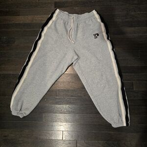 Victoria's Secret PINK Sweatpants - Gray w/Black, Off-White Stripes - SZ Medium